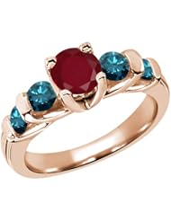 1.93 Ct Round Red Ruby Blue Diamond 14K Rose Gold Ring
