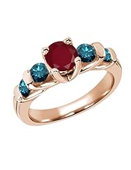 1.93 Ct Round Red Ruby Blue Diamond 14K Rose Gold Ring
