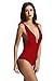 zeraca Women's High Cut One Piece Swimsuits (M10, Dark Red)