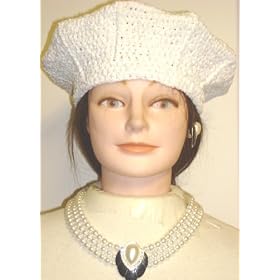 Click here to buy Hand Crocheted White Rayon Cotton Gimp and Chenille Beret for Women and Teens Offered in... by Gita.