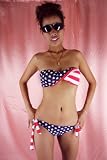 USA BANDEAU BIKINI TWISTED TUBE PADDED AMERICAN FLAG STARS STRIPES BRIEF STRAPLESS SEXY U.S.A. S, M, L & XL