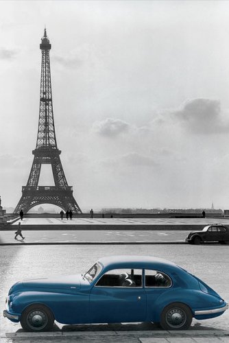 1art1 Empire 160041 Paris - Blue Car - Eiffelturm - Plakat Poster Druck - 61 x 91.5 cm