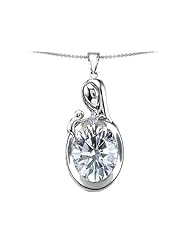 Original Star K (tm) Loving Mother With Child Family Pendant With Oval 11x9mm Genuine White Topaz in .925 Sterling Silver