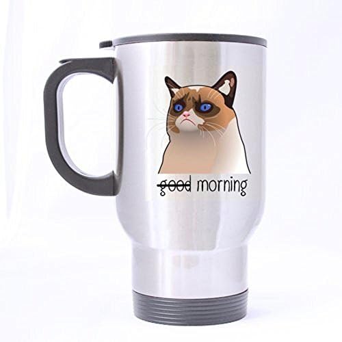 Good Morning Grumpy Cat- Funny Travel Mug 14oz Coffee Mugs or Tea Cup Cool Birthday/christmas Gifts