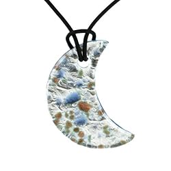 Handmade Crescent Moon Design Murano Glass Pendant - Mona Blue/Silver Style1