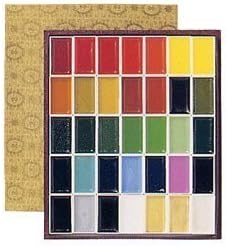 Nihonga Sumi-e Watercolor Paint Pan Set, 35 colors by Kissho