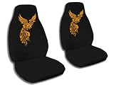 2 Black car seat covers with a "Phoenix" for a 2001 Toyota Camry.