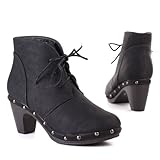 Damen Schuhe, STIEFELETTEN, SCHNÜR BOOTS, FC11-S29, Synthetik in hochwertiger Leder Optik, Schwarz, Gr 37