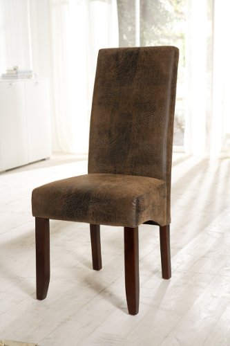 Esszimmerstuhl Roma Antik-Braun Leder-Optik Beine Holz Braun