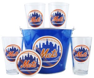 New York Mets Pint Glasses and Beer Bucket Set | MLB N.Y. Mets Gift Set