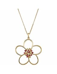 14K Yellow Gold Pink Tourmaline and Peridot Flower Necklace -- LIFETIME WARRANTY