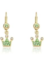 Molly Glitz Girls' 14K Gold-Plated Crystal Crown Lever-Back Earrings