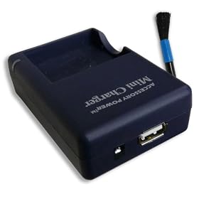 SONY BC-CSK / BC-CSKA Equivalent External AC DC Mini Charger for NP-BK1 Battery used with Cybershot DSC-S950 / DSC-S980 / DSC-W180 / DSC-W190 / MHS-PM1 and More Digital Cameras - USB Charging Port for USB Enabled Cell Phones and MP3 Players ** Cable NOT for PC / Photo transfer - Package Includes Cle