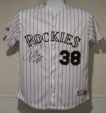 Ubaldo Jimenez Autographed Colorado Rockies Majestic Jersey w/No Hitter 04/17/10 insc