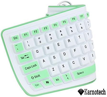Karnotech® Foldable Silicone Keyboard USB Wired Silicon Flexible Soft Waterproof Roll Up Silica Gel Computer Desktop (103 Keys) Keyboard for PC Laptop Notebook for library work class indoor environment Green
