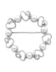 14K White Gold Akoya Cultured White Pearl and Diamond Circle Brooch -- LIFETIME WARRANTY