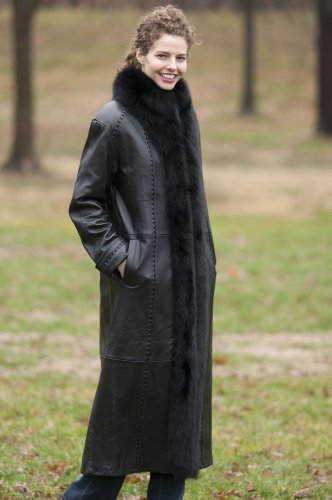 Womens Francie Full-Length Leather Fur Trim