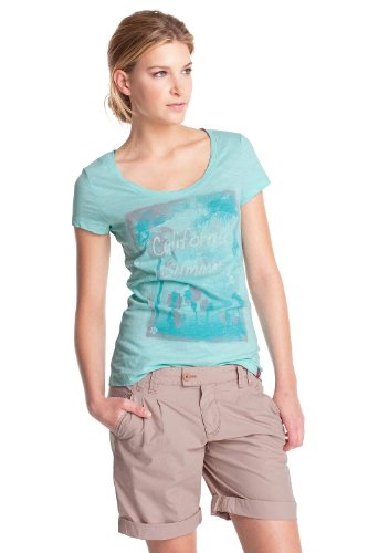 edc by ESPRIT Damen T-Shirt, 042CC1K038, Gr. 36 (S), T&uuml;rkis (blue coral 492) Preisvergleich