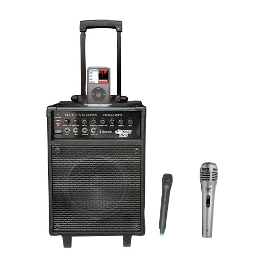Pyle Speaker and Mic Package - PWMA940BTI 600 Watts VHF Wireless Portable PA System w/Microphone,i-Pod Dock & Bluetooth - PDMIK1 Professional Moving Coil Dynamic Handheld Microphone