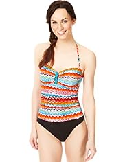 Tummy Control Zigzag Sunset Print Bandeau Swimsuit