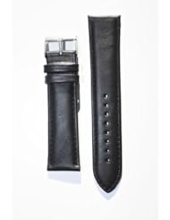 22mm Black Oil-Tanned Calfskin Leather Watchband with Heavy Buckle