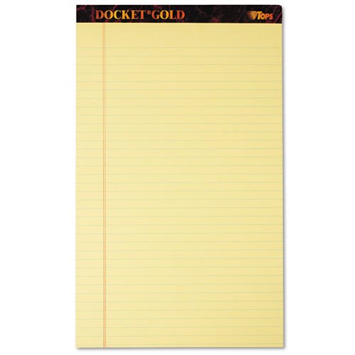 TOPS® - Docket Gold Ruled Perforated Pad, Legal Rule/Size Canary, 50-Sheet Pads, Dozen - Sold As 1 Pack - Letr-Trim® perforated top pads for clean tear-out.