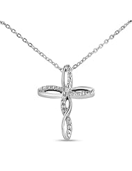 Womens Filigree Cross Necklace With Diamonds On 18 Inch Chain