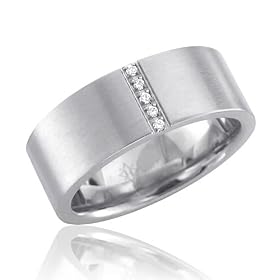 Men's Stainless Steel Diamond Band Ring (H, SI, 0.03 carat)-Band Width:7mm