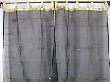 2 BLACK SARI WINDOW DESIGNER INDIA CURTAINS SHEER PANEL