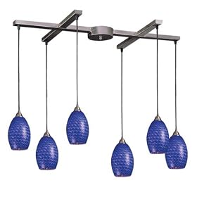 Mulinello - 6 Light Kitchen Island Pendant Track Lighting Fixture - Brushed Nickel - Blue... by Elk