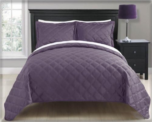 Casa Bajajio MAD-0597 3-Piece Madison Matte Satin Quilt Set, Full, Purple
