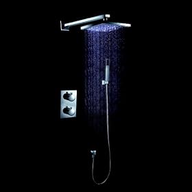 Buy 8 LED Showerhead Thermostatic Wall Mount Shower Faucet with Hand Shower, Square... by LITB now!