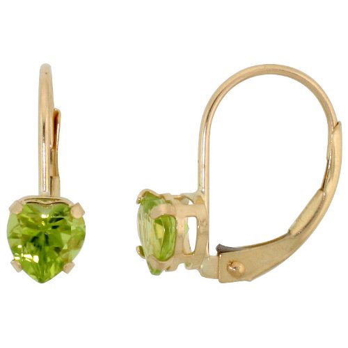 10k Yellow Gold Natural Citrine Leverback Heart Earrings 5mm August Birthstone, 9/16 inch tall