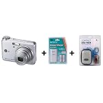 GE A1030 Silver Digital Camera 10MP (2x SONY RECHARGEABLE BATTERIES, 1GB SD CARD, CASE & READER from eCom Cameras)