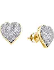 Real Diamond Earrings 0.33CTW DIAMOND MICRO PAVE HEART EARRINGS Yellow-gold 10K