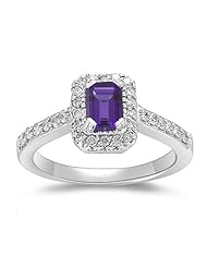 0.55 Cts Diamond & 1.00 Ct Amethyst Ring in 14K White Gold