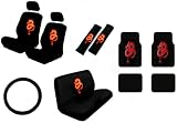 15 Piece Auto Interior Gift Set - Dragon Red - 2 Bottom Seat Covers, 2 Top Seat Covers, 2 Headrest Covers, 2 Seat Belt Shoulder Pads, 1 Steering Wheel Cover, 1 Bottom Bench Seat Cover, 1 Top Bench Seat Cover, 2 Front Floor Mats, 2 Rear Floor Mats