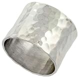 Sterling Silver Hammered Finish Flat Band, 9/16 (14mm) wide