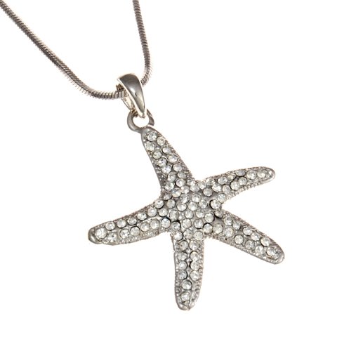 Silvertone with Rhinestone Starfish Pendant Necklace