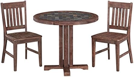 Morocco 3-Piece Round Dining Set With Side Chairs, Acacia &amp; Slate, Seats 2