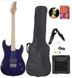 Blue Full Size Electric Guitar & Practice Amp with Case Strap Cord Beginner Package & DVD
