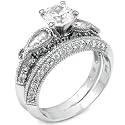 Sterling Silver Cubic Zirconia CZ Wedding Engagement Ring Set