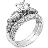 Sterling Silver Cubic Zirconia CZ Wedding Engagement Ring Set