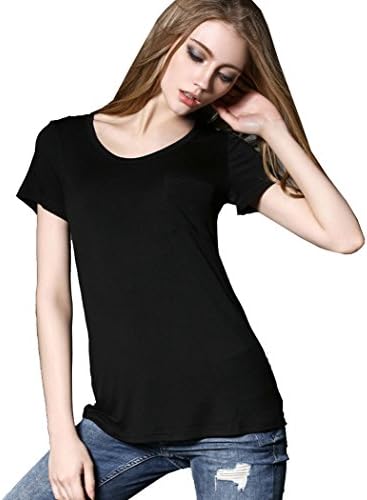 BCBM Womens Basic Crew Neck Short Sleeve T Shirt Soft Comfort Modal Loose Blouse top (S:Bust 33.9 '' , Black)
