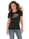 Anaheim Ducks Black Women's Primary Logo Tri Blend V Neck T-Shirt- by Alyssa Milano