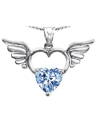 Original Star K (tm) Wings Of Love Birthstone Pendant with 8mm Heart Shape Simulated Aquamarine in .925 Sterling Silver