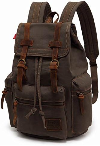 Homlove Vintage Canvas Backpack for Camping,School,Hiking,Travel Casual Leather Bags for both Women and Men Bookbag for Teen Girls and Boys (Army Green)