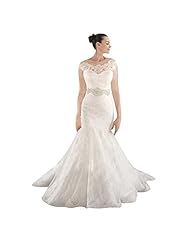 Girls Mermaid  Backless Crystal Lace Short Sleeves High-Neck Wedding Party Dress  with a Court Train  With a Bow(s)