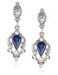 Downton Abbey "Jeweled Heirlooms Boxed" Silver Tone Belle Epoch Pearshape Blue Sapphire Drop Earrings