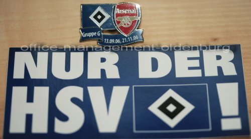 HAMBURGER SV HSV HAMBURG PIN PINS GEGEN ARSENAL GRUPPE G AM 13.09.06 INKL. AUFKLEBER (NUR DER HSV) RARITÄT RAR ORIGINAL LIZENZPRODUKT